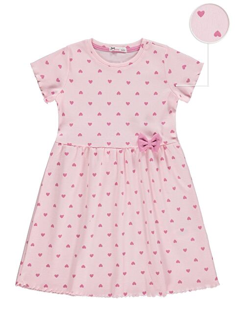 Civil Girls Kalp Baskılı 6-9 Yaş Elbise - Pudra