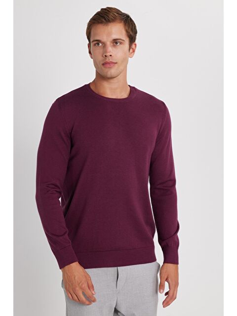 TUDORS Erkek Standart Fit Normal Kesim Bisiklet Yaka Bordo Triko Kazak - S000519825-19951