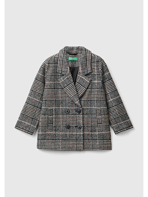 United Colors Of Benetton Kız Çocuk Füme Tamamı Desenli Yanları Cepli Kruvaze Tüvit Ceket - S000293803-33408