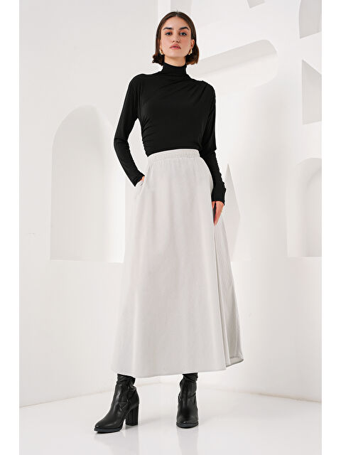 Bigdart Kadın Cep Detaylı Uzun Etek 8024 - Gri - S000194275-20600