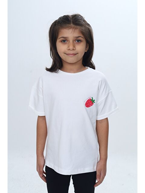 Toontoykids Kız Çocuk Bisiklet Yaka Kısa Kollu Baskılı Tişört 24978