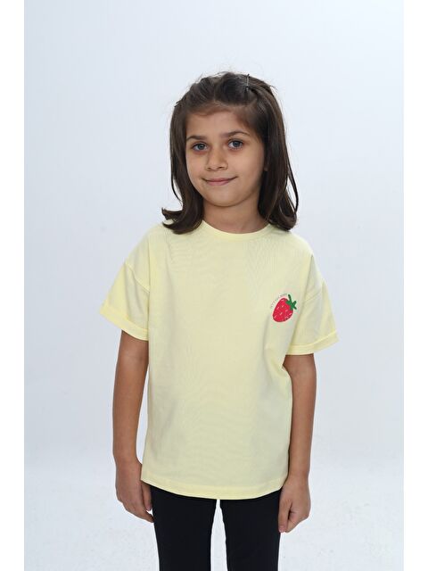 Toontoykids Kız Çocuk Bisiklet Yaka Kısa Kollu Baskılı Tişört 24978