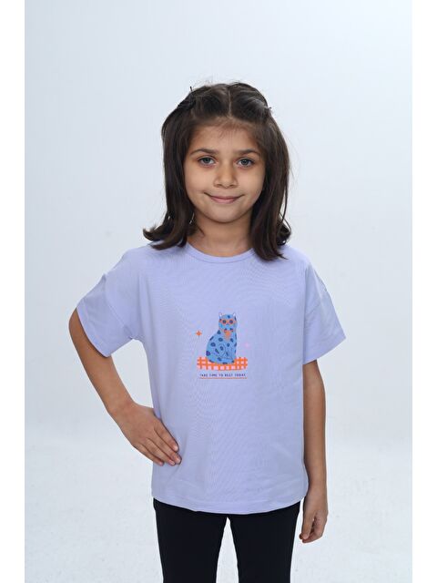 Toontoykids Kız Çocuk Baskılı Bisiklet Yaka Kısa Kollu Tişört 24979