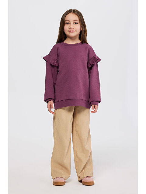 Panço Kız Çocuk Fırfır Detaylı Mürdüm Sweatshirt - S000514411-20036