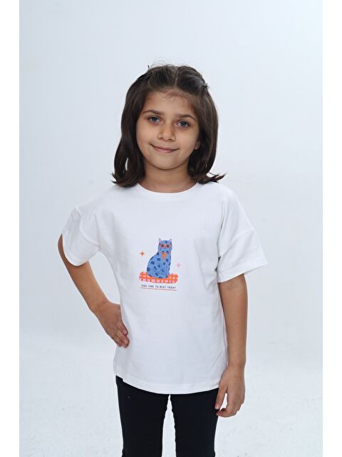 Toontoykids Kız Çocuk Baskılı Bisiklet Yaka Kısa Kollu Tişört 24979