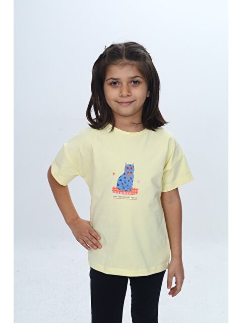 Toontoykids Kız Çocuk Baskılı Bisiklet Yaka Kısa Kollu Tişört 24979