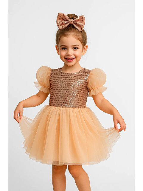 Mnk Baby & Kids Balon Kol Pul Payet Kız Çocuk Tütü Elbise M00751 - S000437405-24085