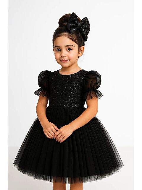 Mnk Baby & Kids Balon Kol Pul Payet Kız Çocuk Tütü Elbise M00751 - S000437405-19351