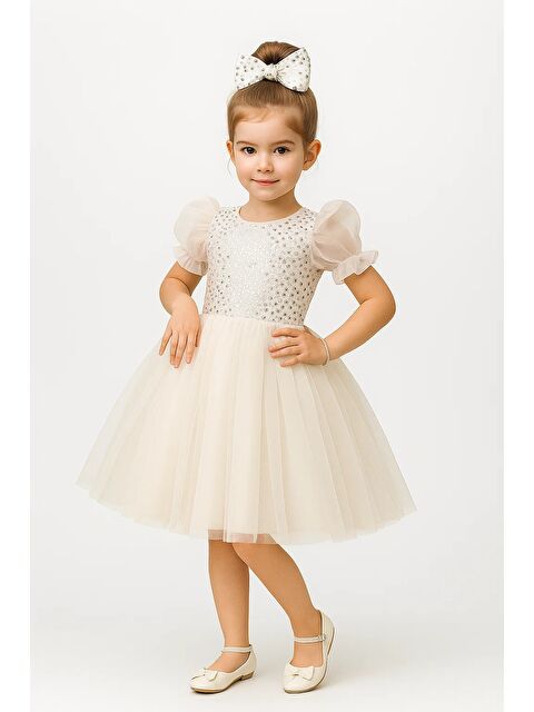 Mnk Baby & Kids Balon Kol Pul Payet Kız Çocuk Tütü Elbise M00751 - S000437405-20063