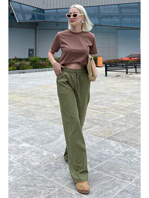 Madmext Haki Beli Büzgülü Bol Paça Kadın Pantolon Mg2011 - S000146790-18547