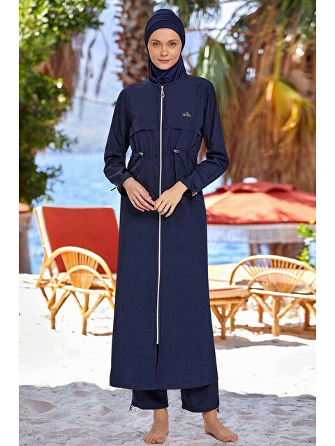 Adasea Uzun Tam Boy Paraşüt Tam Kapalı Tesettür Mayo Chaand 1267 Koyu Lacivert - S000167284-29672
