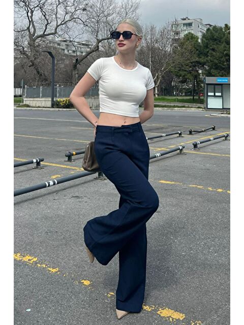 Madmext Lacivert Kemerli Bol Paça Pantolon - S000161321-21164