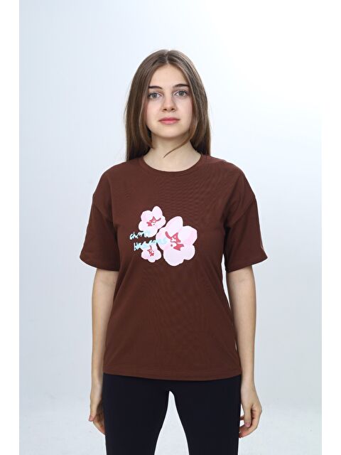 Toontoykids Kız Çocuk Bisiklet Yaka Düşük Omuz Kısa Kollu Baskılı Tişört 25011