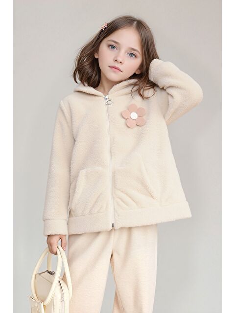 Fullamoda Papatya Aksesuarlı Fermuarlı Kız Çocuk Pelüş Mont - S000443245-19965