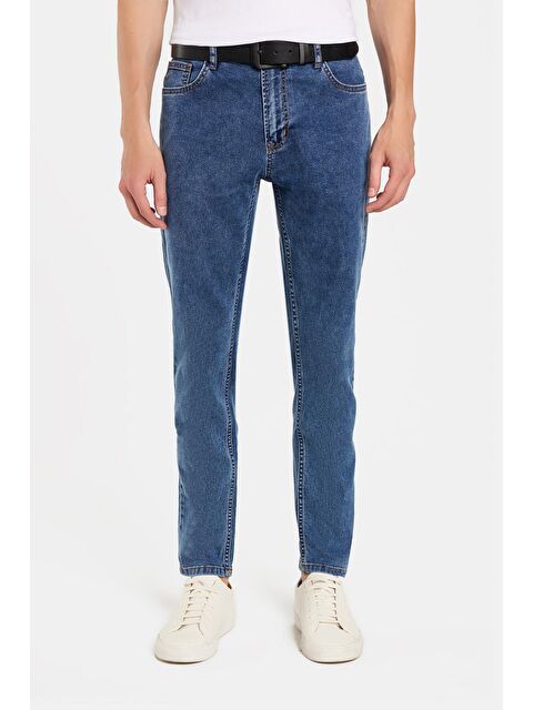 TUDORS Erkek Regular Fit Yıkamalı Taşlamalı Esnek Jean  Düz Paça Tapered Açık Mavi Jean Pantolon - S000519831-17234