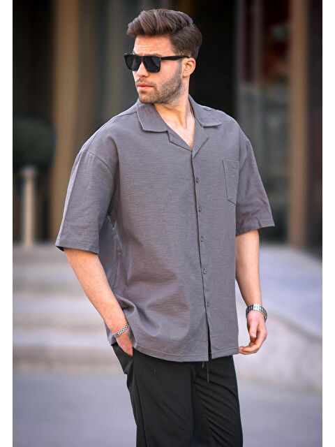 Madmext Füme Kısa Kollu Oversize Erkek %100 Pamuk Gömlek 6737 - S000161324-33408