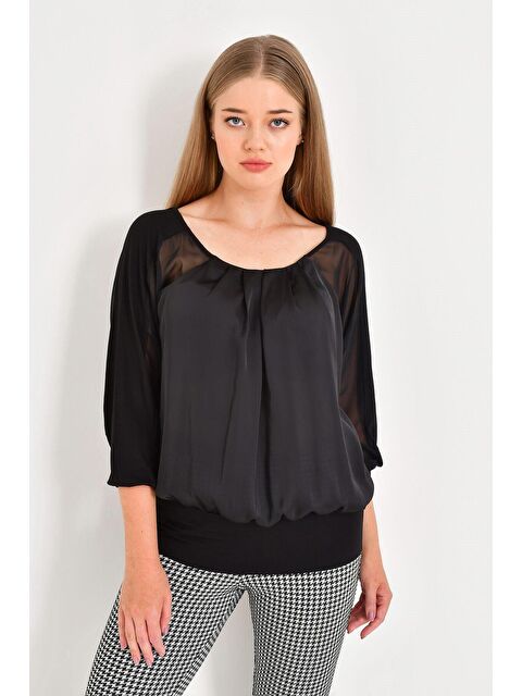 Mylinemoda Saten, Şifon Ve Penye Kombinli Bluz - S000239721-19351