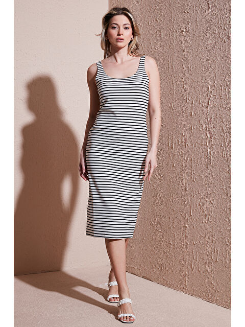 Fashion Friends Standart Fit Kare Yaka Midi Boy Kadın Elbise 25Y0299K1 - S000380578-19965