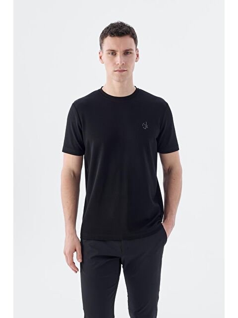 JAKAMEN Siyah Slim Fit Bisiklet Yaka T-Shirt - S000496975-19351