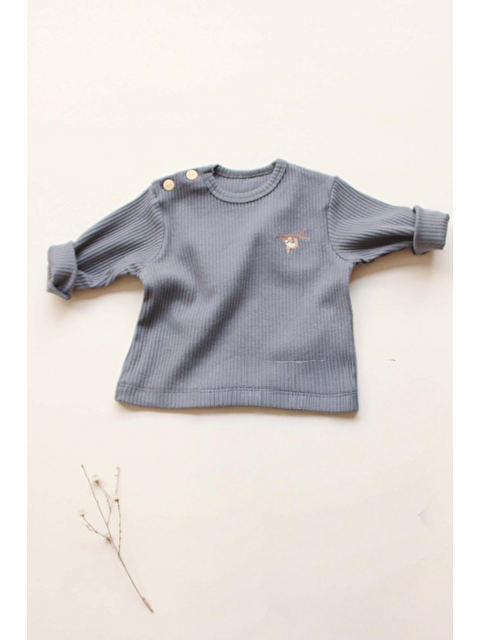 Oh La La Koala For Little Ones Antrasit  Sloth Nakışlı Düğme Detaylı Bebek Üst