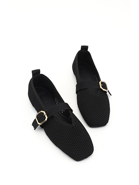 GÖNDERİ(R) Kadın SİYAH Triko Küt Burunlu Mary Jane Babet