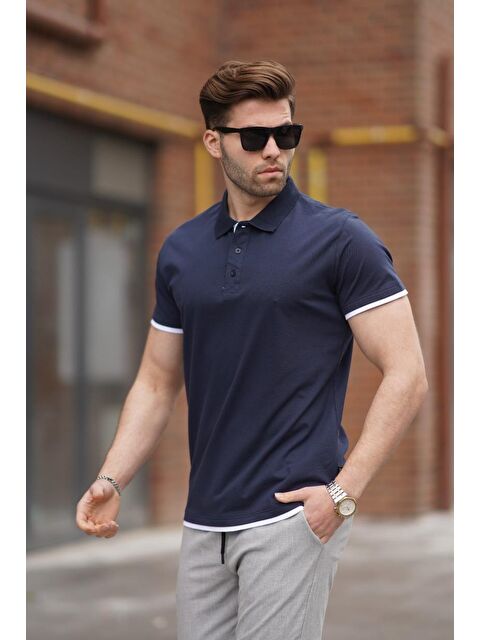 Madmext Lacivert Basic Polo Yaka Tişört 5885
