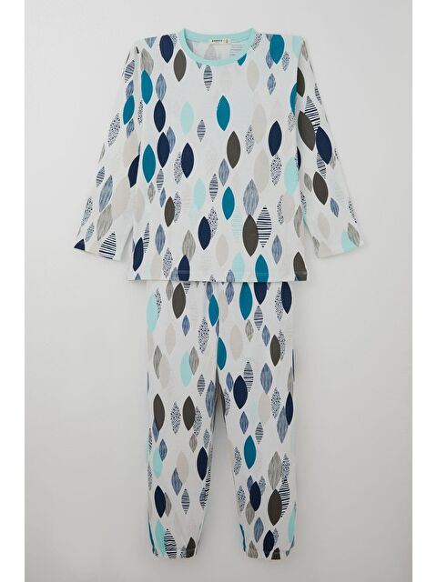 Breeze Erkek Çocuk Pijama Takımı Mavi Rüya Yaprak Desenli Beyaz (9-12 Yaş) - S000490557-20063