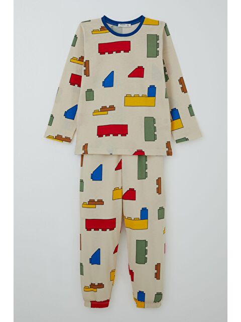 Breeze Erkek Çocuk Pijama Takımı Renkli Lego Desenli Krem (4-8 Yaş) - S000490556-19966
