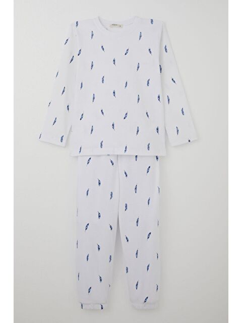 Breeze Erkek Çocuk Pijama Takımı Uçan Mavi Tüy Desenli Beyaz (4-8 Yaş) - S000490558-20063