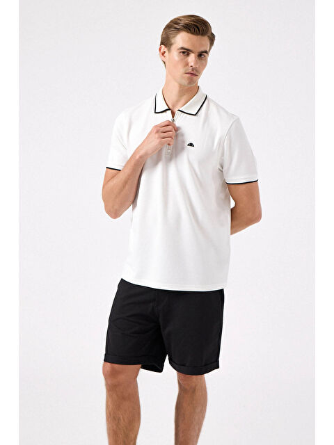 Ellesse % 100 Pamuk Şerit Detaylı Yarım Fermuarlı Polo Yaka T Shirt 6SM5006-OF