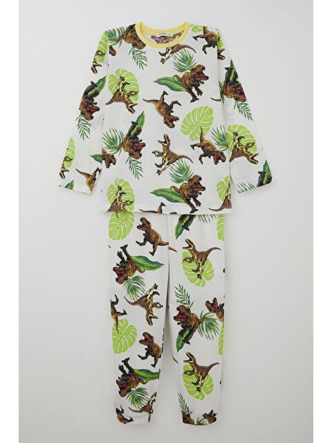 Breeze Erkek Çocuk Pijama Takımı Kükreyen Orman Dinozoru Beyaz (4-8 Yaş) - S000490561-20063