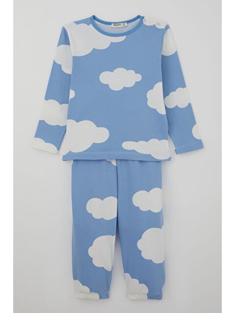 Breeze Erkek Çocuk Pijama Takımı Bulut Desenli Mavi (1-3 Yaş) - S000490562-17234