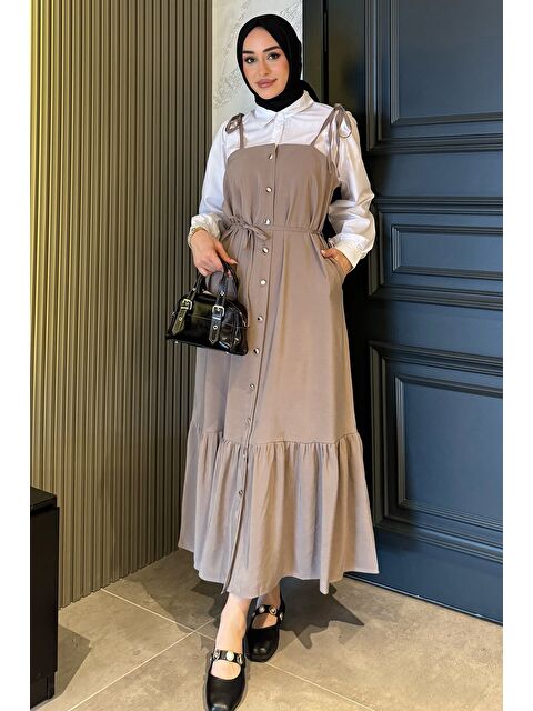 Julude Gömlek Garnili Bağcık Detaylı Tesettür Elbise - S000386637-26429