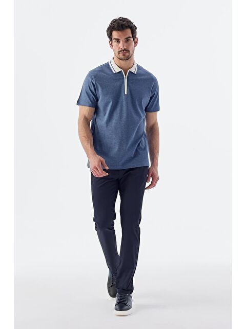 JAKAMEN Mavi Slim Fit Fermuarlı %100 Pamuk Polo Yaka T-Shirt - S000497000-17234
