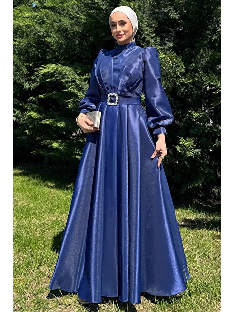 Julude Kadın Ön Drapeli Omuz Detaylı Bel Taşlı Kuşaklı Prenses Model Tesettür - S000386640-23093