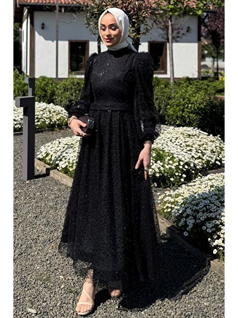 Julude Kadın Tüllü Pul Payet Boncuk İşlemeli Tesettür Abiye - S000386636-19351