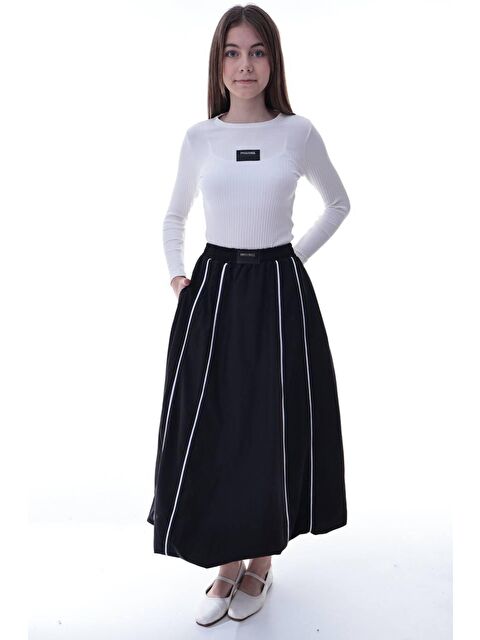 carla10 Kız Çocuk Şeritli Balon Etek Siyah