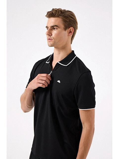 Ellesse % 100 Pamuk Şerit Detaylı Yarım Fermuarlı Polo Yaka T Shirt 6SM5006-BK