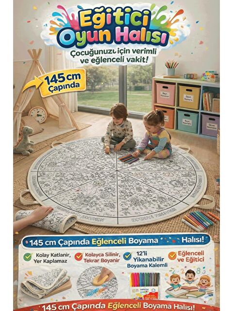 Bagg Eğitici Boyama Halısı - Zeka Geliştirici Aktivite Seti - Tekrar Boyanabilir V2