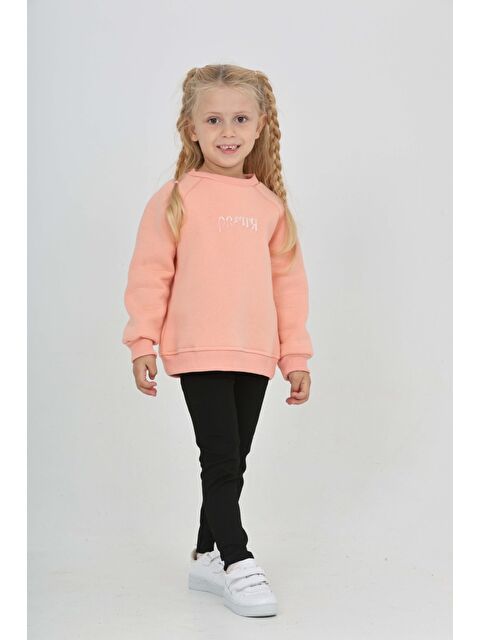 Toontoykids Kız Çocuk Nakışlı Bisiklet Yaka Reglan Kol  Sweatshırt 24909