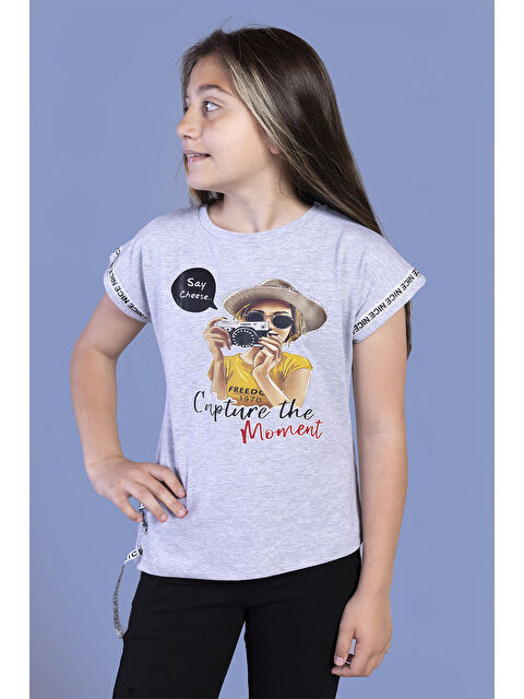 Toontoykids Kız Çocuk Şerit Detaylı Baskılı Tişört