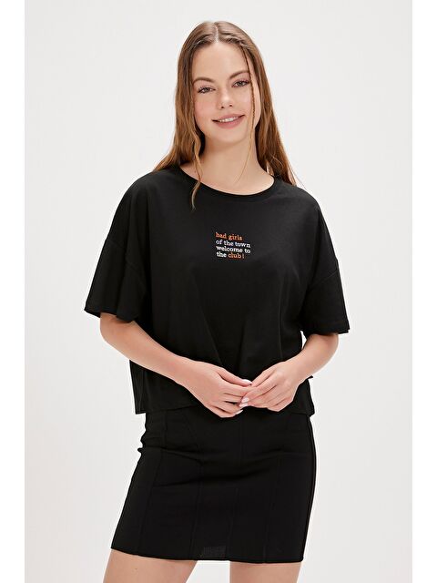 Bad Bear Town Siyah Baskılı Kadın Tişört