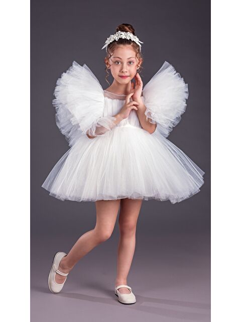 Mnk Baby & Kids Tütü Etekli Kabarık Kollu Komotini Taçlı Kız Çocuk Abiye Elbise MNK0582 - S000388568-20063