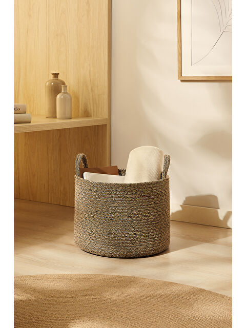 Ocean Home Textile Siyah Kırçıllı Jüt Halat Sepet 35 x 27 cm - S000317294-19351