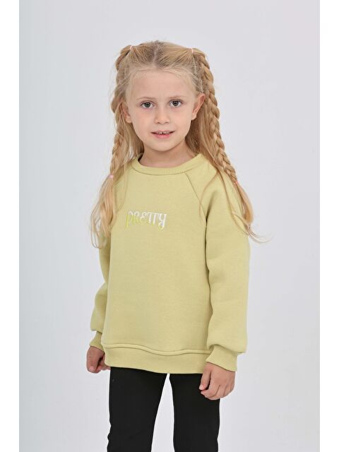 Toontoykids Kız Çocuk Nakışlı Bisiklet Yaka Reglan Kol  Sweatshırt 24909