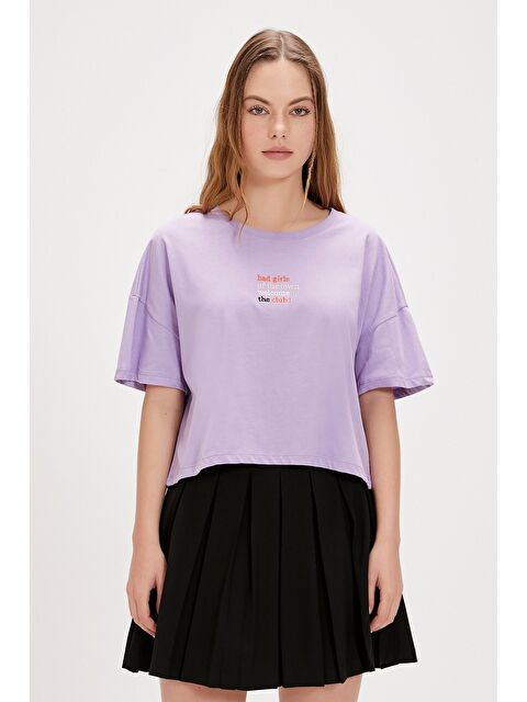 Bad Bear Town Mor Baskılı Kadın Tişört