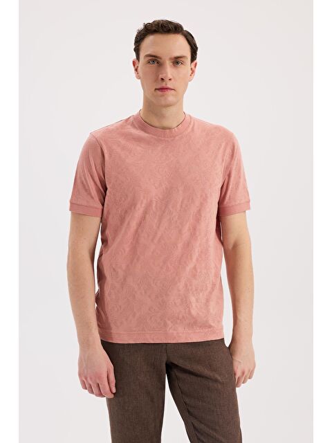 JAKAMEN Yavru Ağzı Slim Fit Bisiklet Yaka Desenli %100 Pamuk T-Shirt