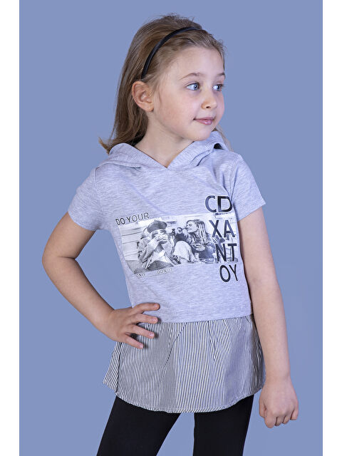 Toontoykids Kız Çocuk Eteği ve Kapüşonu Garnili Tişört