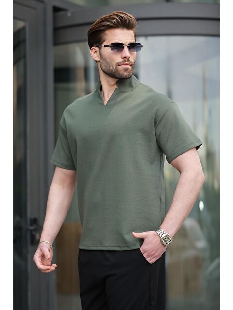 Madmext Haki Polo Yaka Erkek Basic T-Shirt E7145 - S000371953-18547