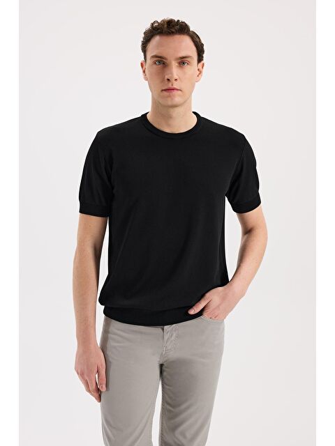 JAKAMEN Siyah Slim Fit Bisiklet Yaka Rayon T-Shirt